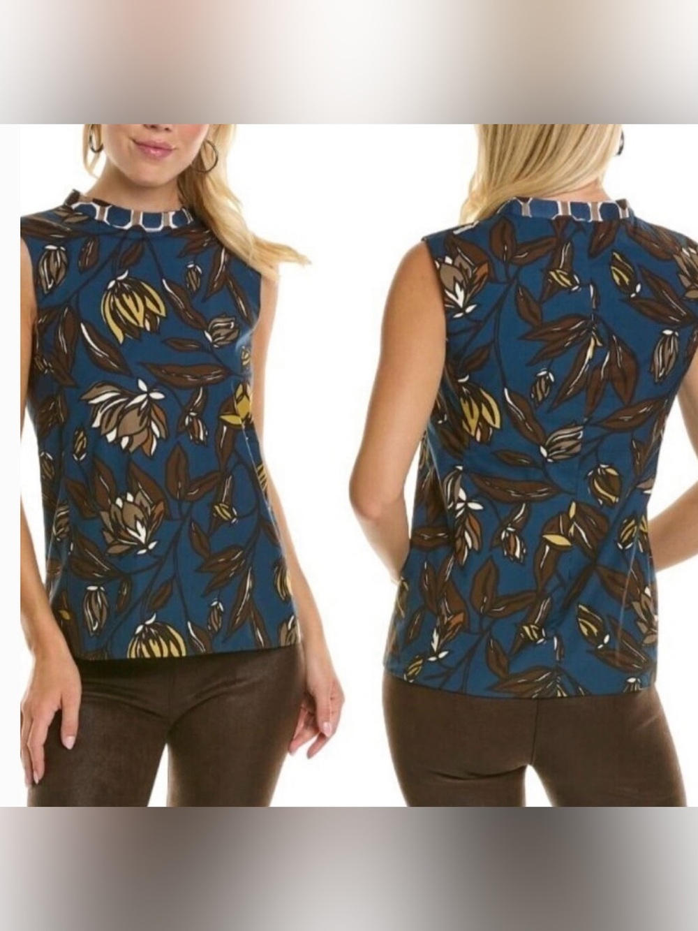 'S Max Mara "Design For Easy Living" Floral Print Cotton Shell Top Size 6